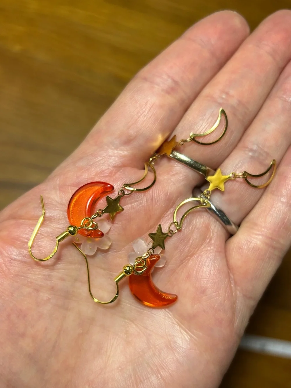 3/$25  Crescent Moon & Flower Drop Earrings - Picture 3 of 5